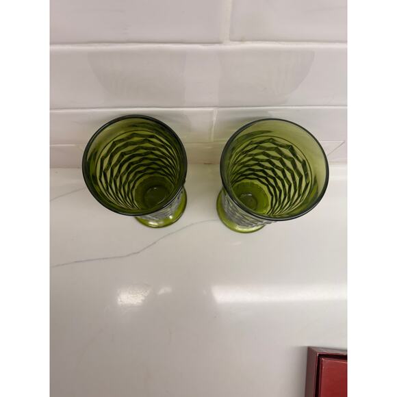 Vintage Glass Green Indiana Colony Whitehall Glass Footed Goblet 6" Set of 2 - Picture 3 of 3